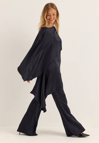 Flared Satin Trousers Blue