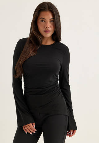 Asymmetric Long Sleeve Top Black