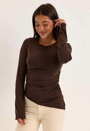 Asymmetric Long Sleeve Top Brown