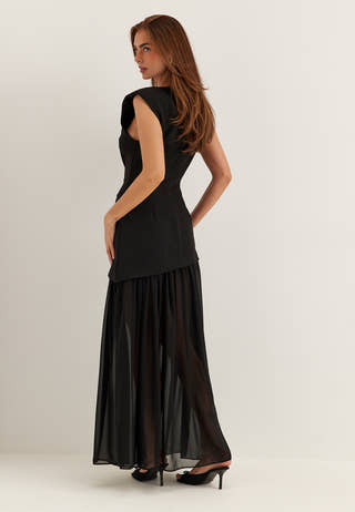Sleeveless Mixed Fabric Maxi Dress