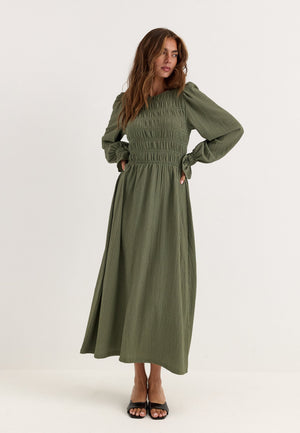 Long Sleeve Smock Dress Green