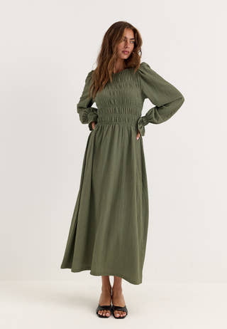Long Sleeve Smock Dress Green