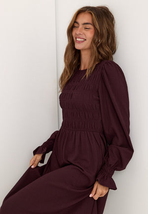 Long Sleeve Smock Dress Red