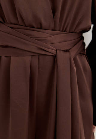 Satin Bubble Hem Jumpsuit Brown