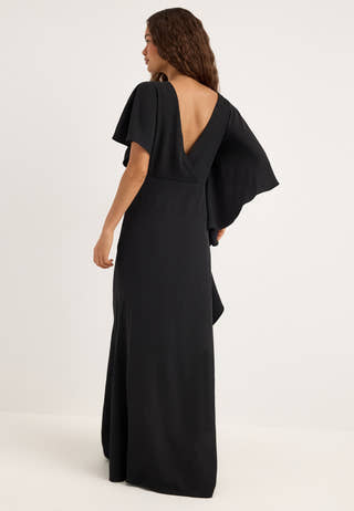 Draped Flounce Gown Black