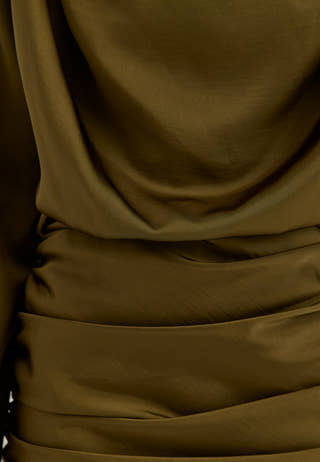 Ruched Satin Mini Dress Green