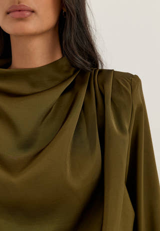 Ruched Satin Mini Dress Green