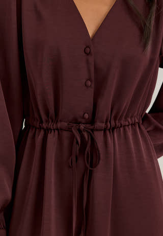 Satin Puff Sleeve Maxi Dress Red