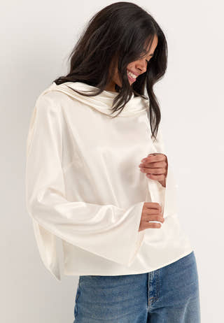 Satin Scarf Blouse White