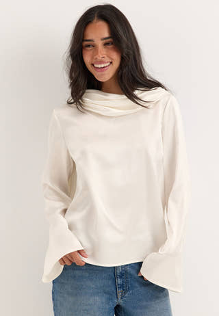 Satin Scarf Blouse White