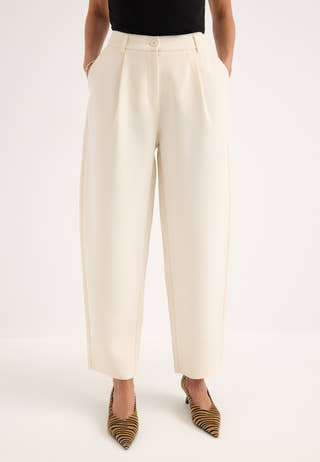 Mid Waist Barrel Trousers White