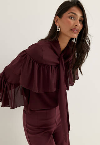 Flounce Tie Blouse Red