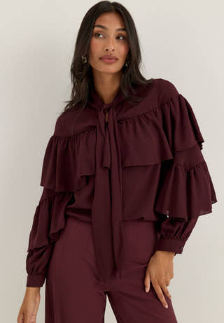 Flounce Tie Blouse Red