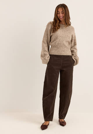 Mid Waist Corduroy Wide Trousers Brown