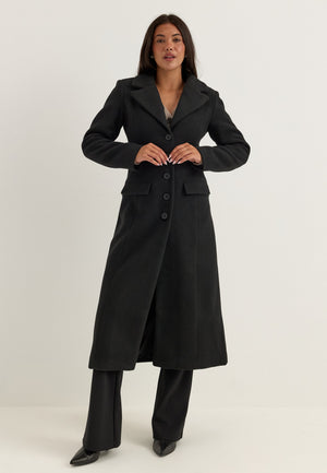 Shaped Wool Blend Coat Black