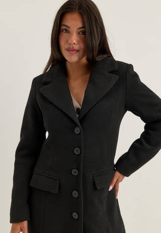 Shaped Wool Blend Coat Black
