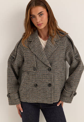 Wool Blend Short Coat Patterned