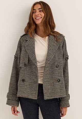 Wool Blend Short Coat Patterned