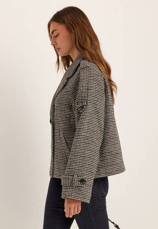 Wool Blend Short Coat Patterned