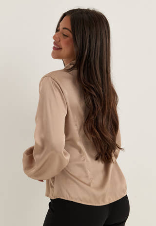 Pleated Satin Blouse Brown