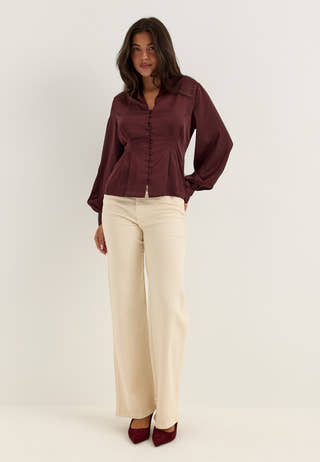 Pleated Satin Blouse Red
