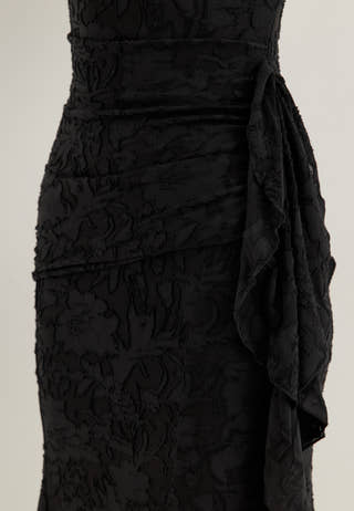 Balloon Sleeve Soft Jacquard Gown Black