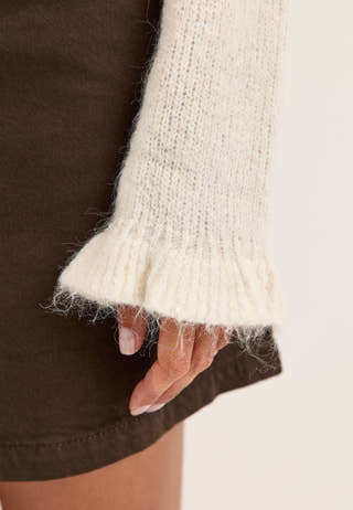 Knitted Frill Sweater White