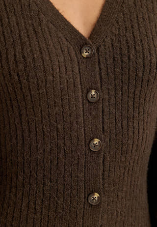 Knitted Volume Sleeve Cardigan Dress Brown