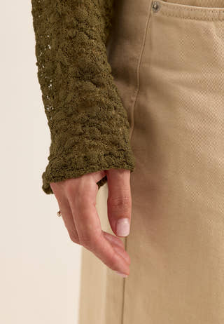 Saga Asymmetric Lace Top Green
