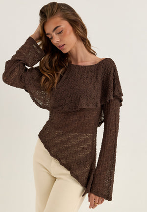 Saga Asymmetric Lace Top Brown