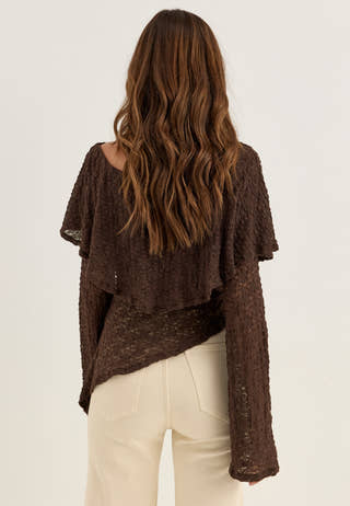 Saga Asymmetric Lace Top Brown