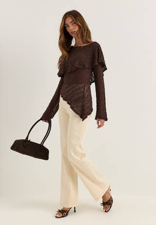 Saga Asymmetric Lace Top Brown