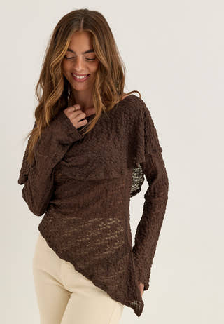 Saga Asymmetric Lace Top Brown