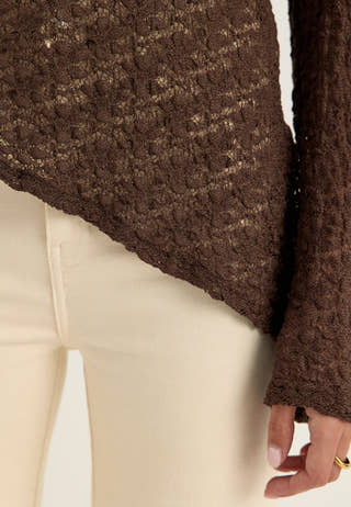Saga Asymmetric Lace Top Brown