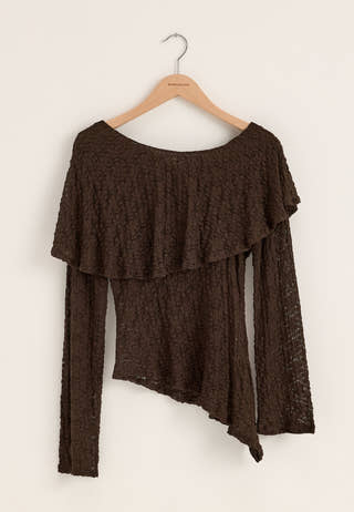 Saga Asymmetric Lace Top Brown
