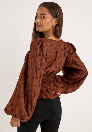 Corset Puff Sleeve Blouse Purple