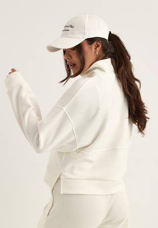High Collar Half Zip Sweater White