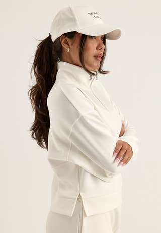 High Collar Half Zip Sweater White