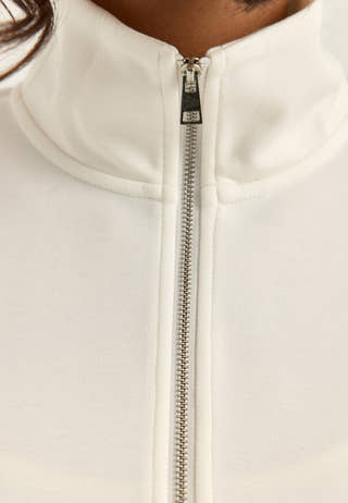 High Collar Half Zip Sweater White