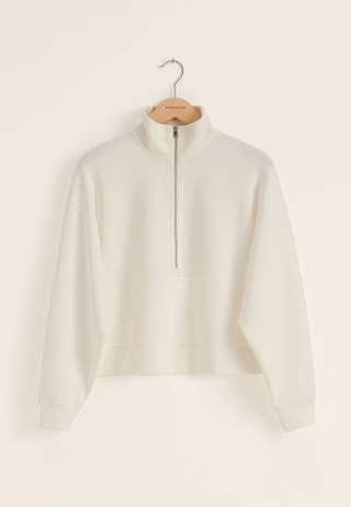High Collar Half Zip Sweater White