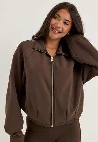 Bubble-hem Bomber Jacket Brown