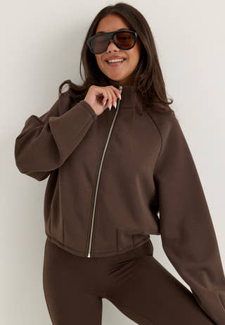 Bubble-hem Bomber Jacket Brown