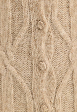 Cable Knitted Volume Sleeve Cardigan Dress Beige