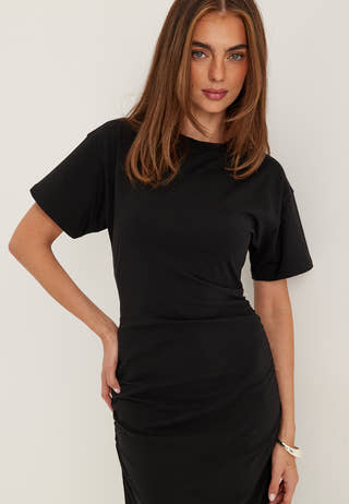 gathered t shirt dress Bubbleroom Gathered T-Shirt Dress Dresses Black