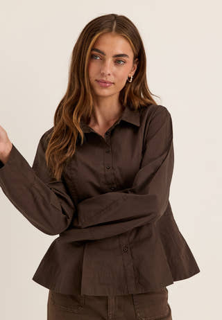 Peplum Cotton Shirt Brown