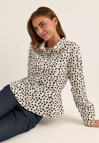 Peplum Cotton Shirt Patterned