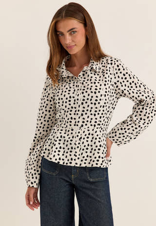 Peplum Cotton Shirt Patterned