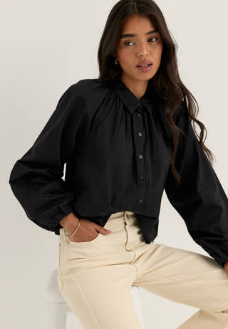 Balloon Cotton Shirt Black
