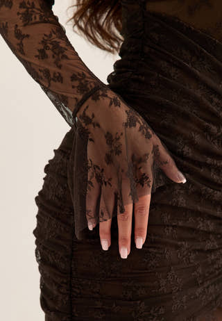 Off Shoulder Lace Gown Brown