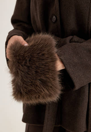 Hooded Wool Blend Coat Brown